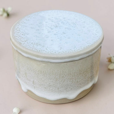 Handgemachte französische Butterdose – Meeresglasur, Amazing roze, Leinenweiß